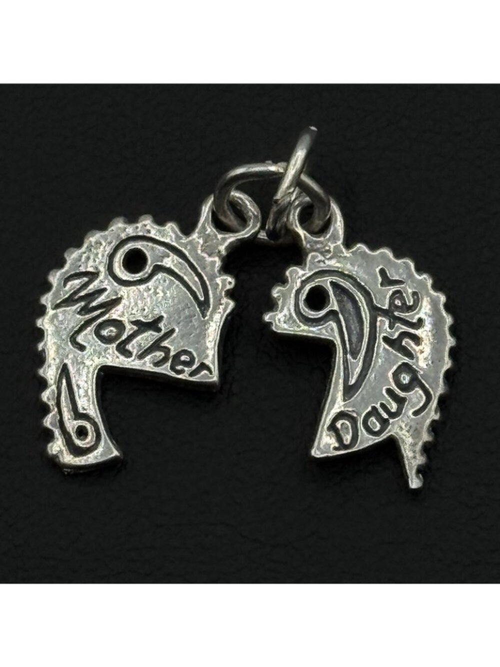 Mother Daughter Half-Heart Charms Pendants Sterling Silver SJC Vintage Gift - Picture 5 of 5